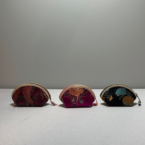 NEW Embroidered Zipper Coin Purse / Jewelry Bag Pack of 3 - Picture 3 of 9